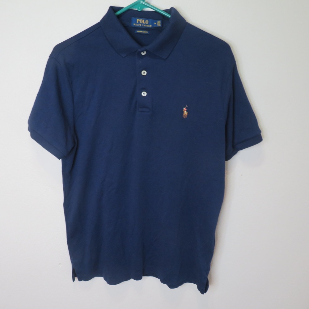 Polo Ralph Lauren Mens Custom Slim Fit Mesh Polo Shirt Navy Blue Size M